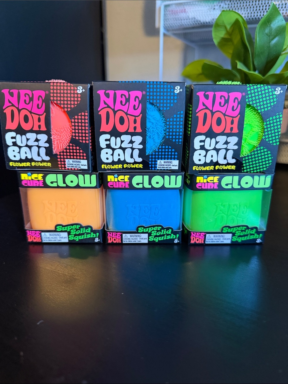 SIX 6 NeeDohs 3 GLOW CUBES & 3 FUZZ BALLS Authentic